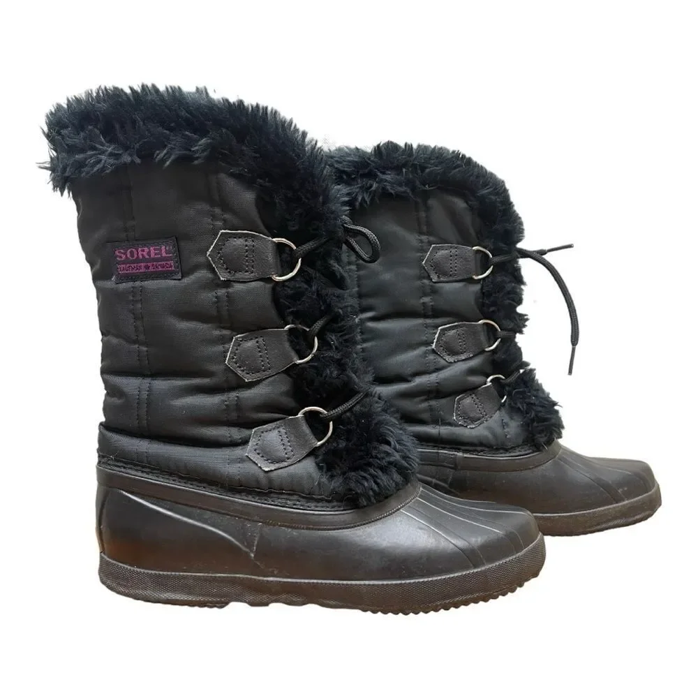 Sorel Kaufman Canada Womens Size 6 Black Faux Fur Boot Removable Wool Liner Warm